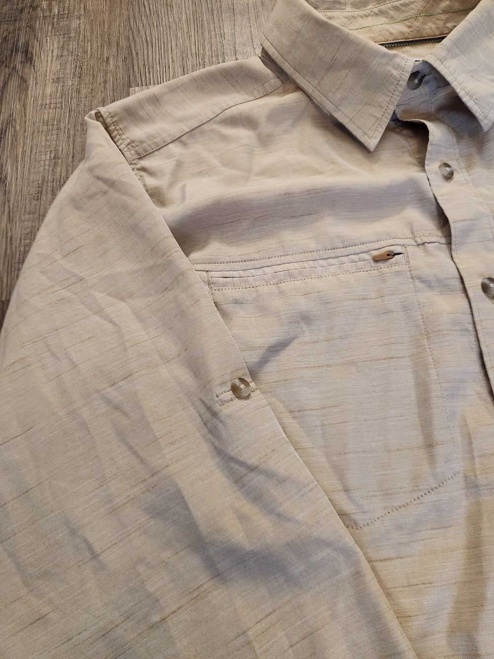 Exofficio Insect Shield LS Nylon blend Beige Button up Shirt Mens Large zip - Picture 3 of 9